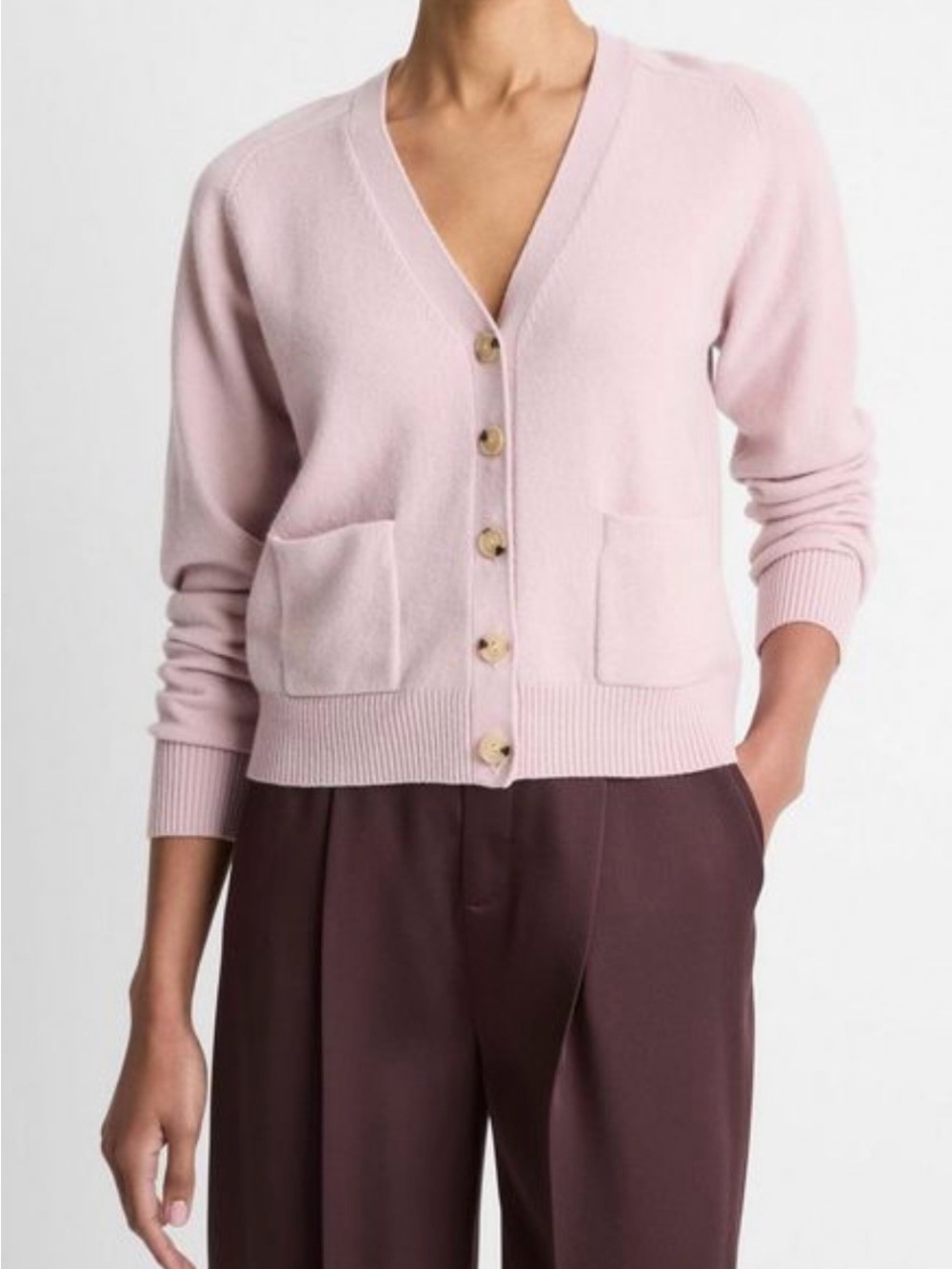Vince Pink Wool and Cashmere Blend V-Neck Cardigan Sweater Size S